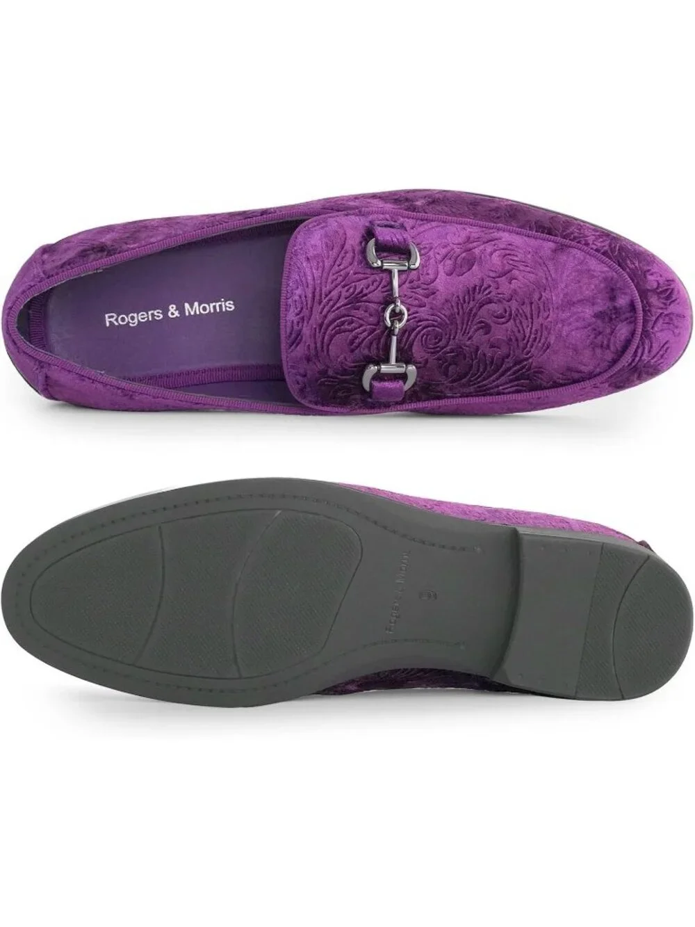 Rogers & Morris Men's Purple Velvet Loafers Metal Buckle Luxury Horsebit Shoes